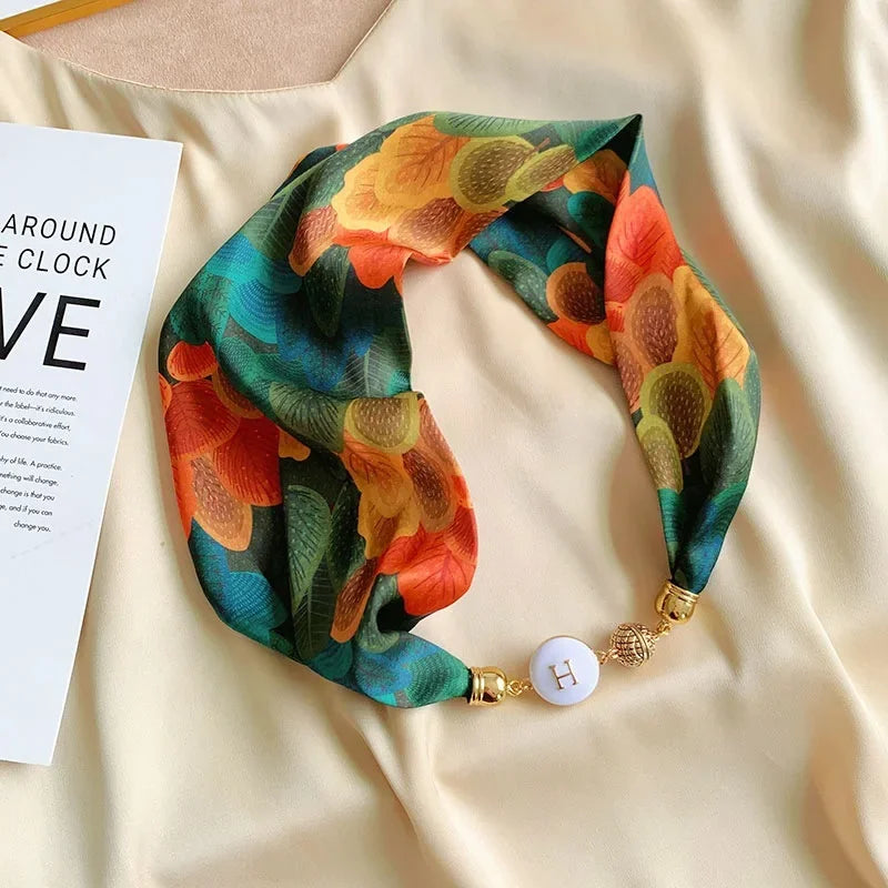 Imitation Silk Scarf Magnetic Buckle Necklace Pendant Wearing Spring and Autumn Cervical Protection for Women