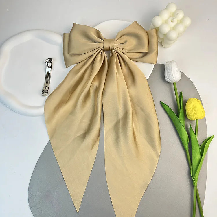 30 Solid Elegant Satin Bow Hairpin Women Girls Spring Hair Clips Headwear Ponytail Hairclips Barrettes Girls Hair Accessories