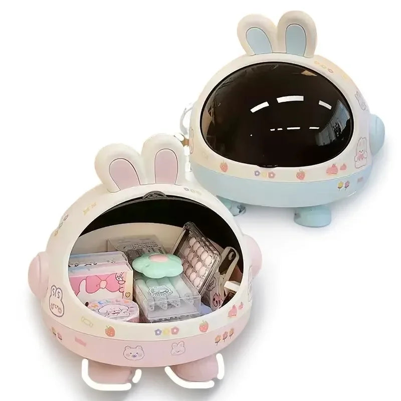 Desktop Rabbit Storage Box Desk Organizer Bin Cute Student Girls Hair Accessories Stationary Storage Kawaii Korean Storage Rack
