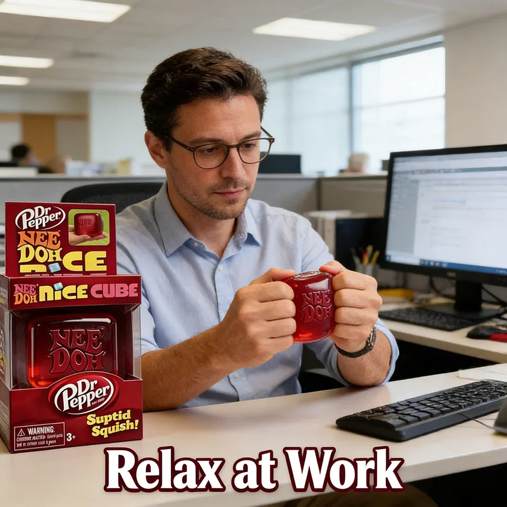 Dr Pepper x NeeDoh Nice Cube Squishy Stress Relief Toy, Soft Squeeze Fidget Cube for Kids & Adults, Anxiety Relief Sensory Toy