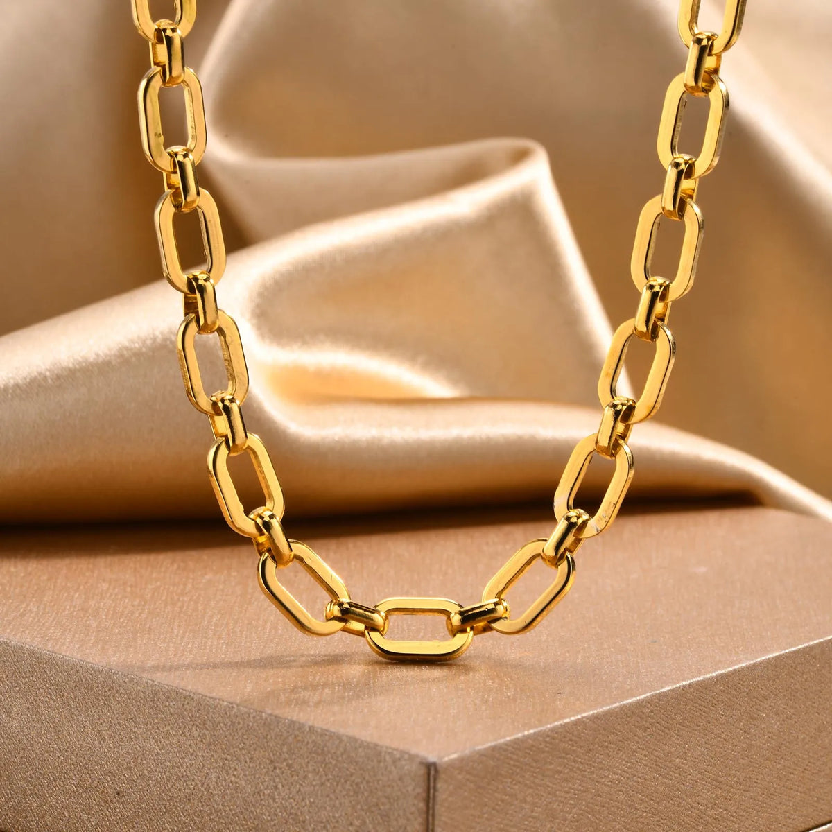Chunky Gold Plated Link Necklace for Women Stainless Steel