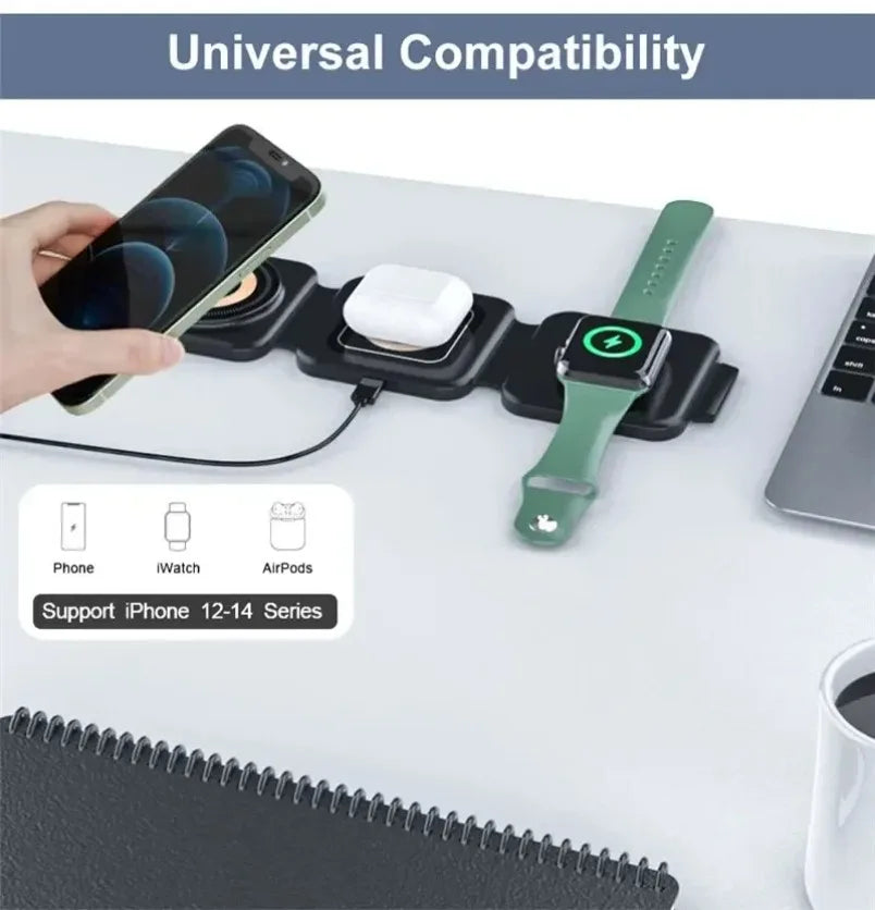 3 In 1 Magnetic Wireless Charger 30W Fast Charging Station Pad Foldable Phone Chargers Stand for iPhone 16-12 IWatch 8 7