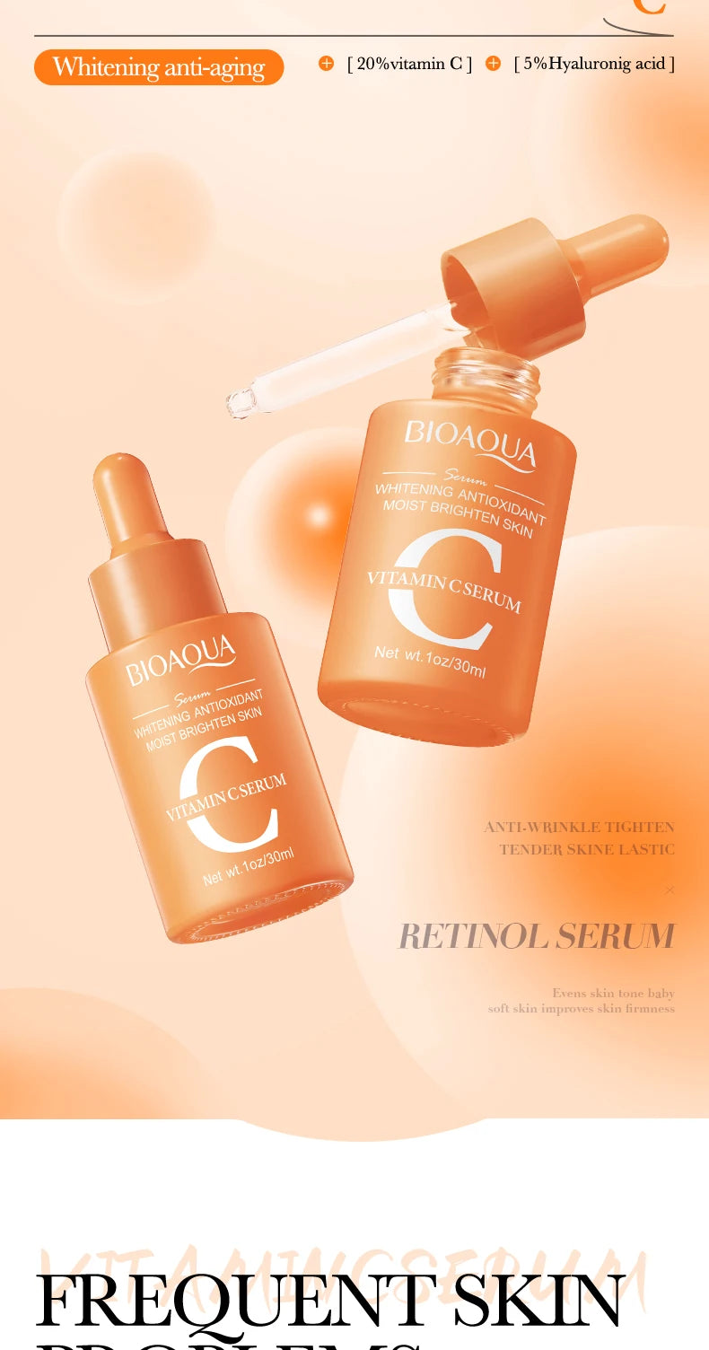 BIOAQUA Retinol Vitamin C Hyaluronic Acid Serum for Face Moisturizing Whitening Anti Wrinkles Facial Essence Face Skin Care