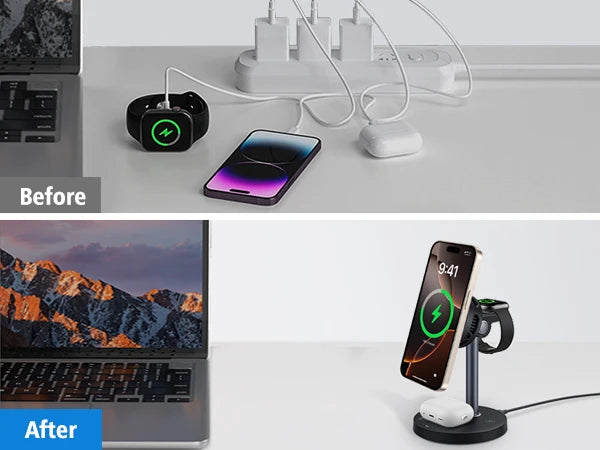3-in-1 Magnetic Wireless Charger Stand with TEC Semiconductor Cooling, 15W for iPhone 17 16 15 14 13 12, iWatch & for AirPods