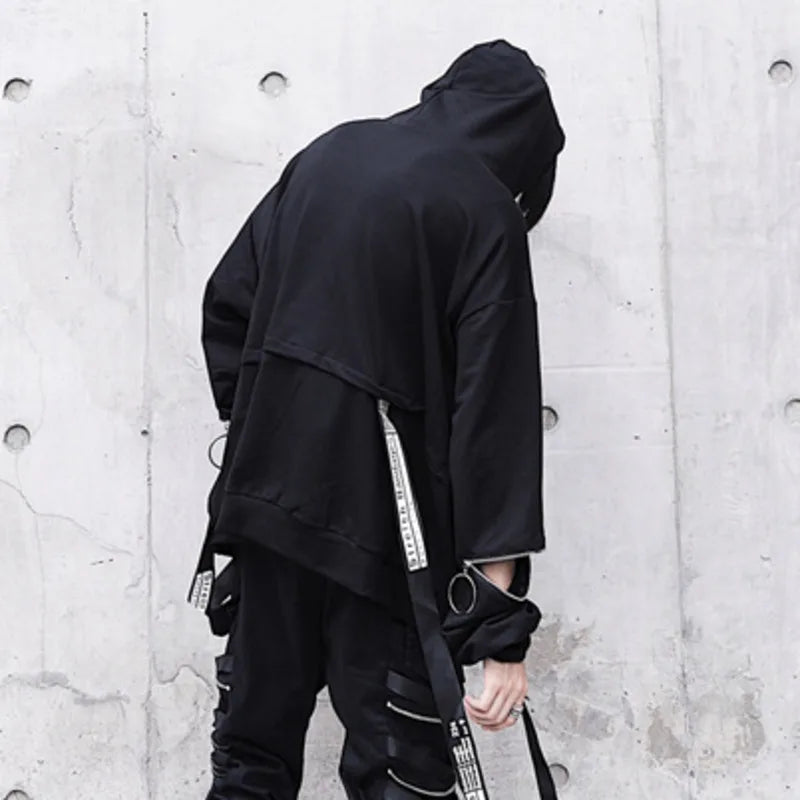 HKSH Spring Autumn New Outfit China-Chic Dark Ribbon Zipper Men Tide Dark Hooded Sweatshirt Original Punk Ins Cargo Pants HK0531