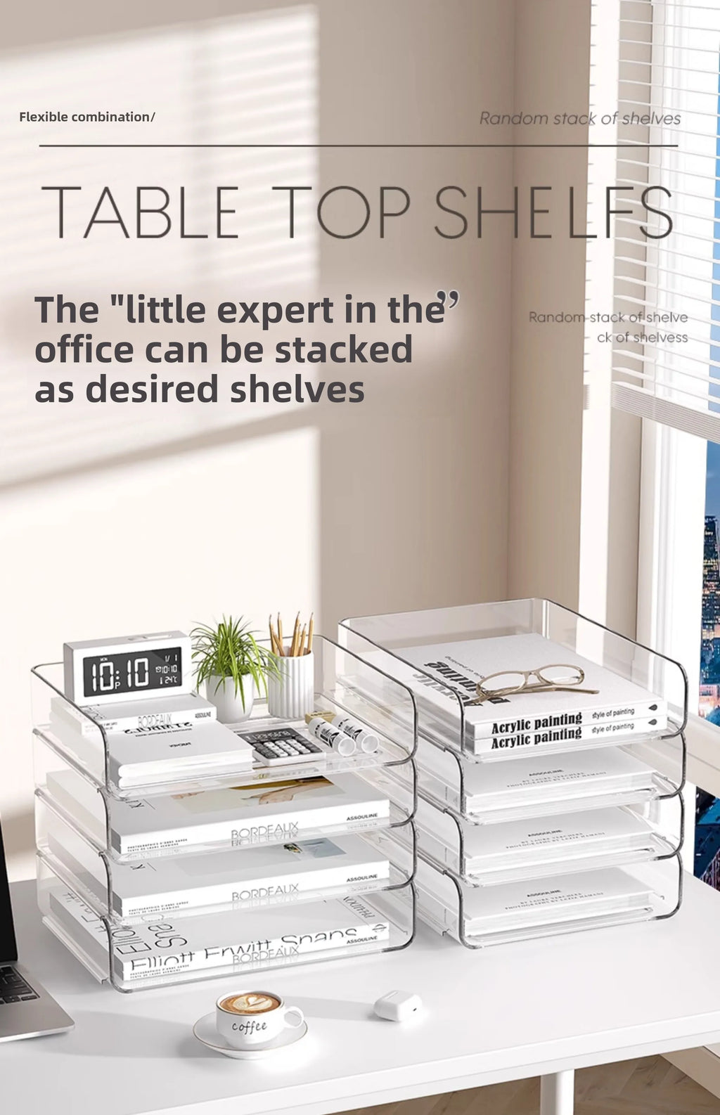 Desk Organizer with 2 Vertical File Holder, 4 Tier Stackable Paper Letter Tray File Organizer with  Pen Holder,Desk Organizer