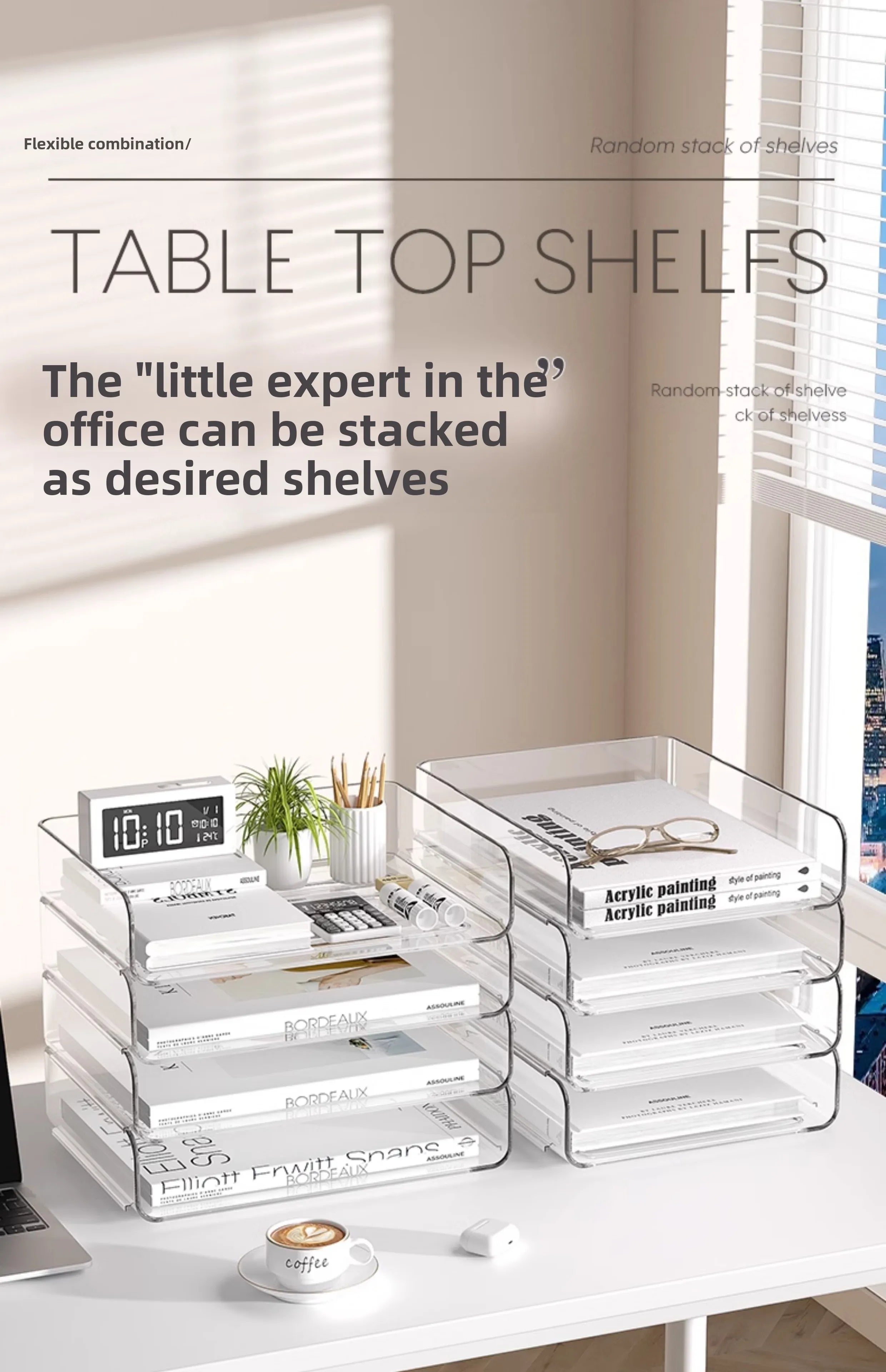 Desk Organizer with 2 Vertical File Holder, 4 Tier Stackable Paper Letter Tray File Organizer with  Pen Holder,Desk Organizer