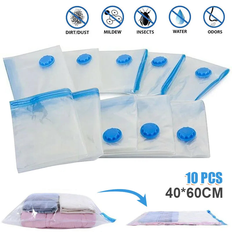 Vacuum Storage Bags Transparent Folding Compressed Space Storage Bag Travel Seal Packet Organizers For Clothes Pillow Bedding