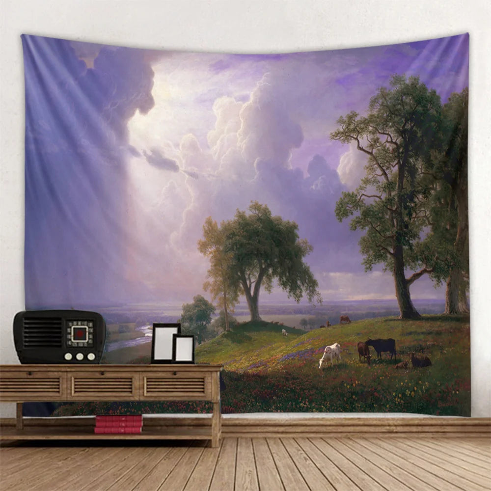 French Monet oil painting tapestry home landscape painting art wall hanging room decoration yoga mat sofa blanket bed sheet