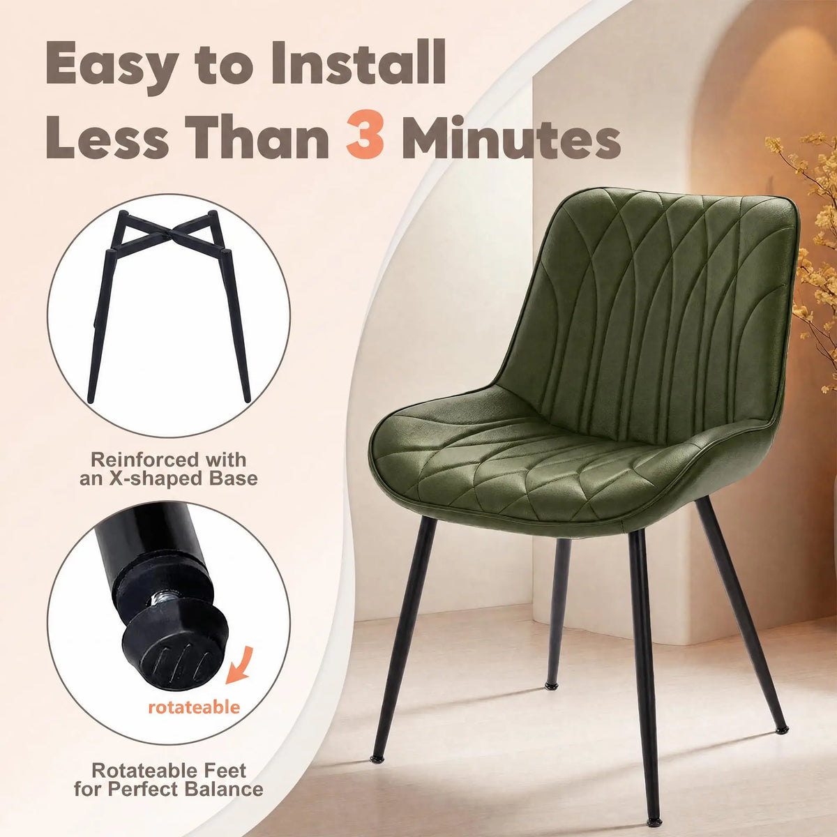 Modern Faux Leather Dining Chairs Set of 2 Upholstered