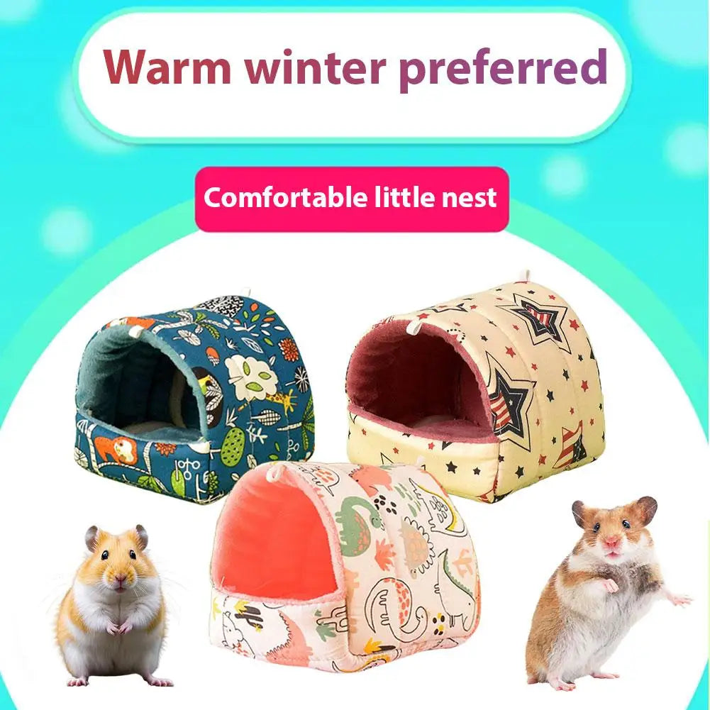 Winter Cute Cartoon Rabbit Squirrel Mini Cage Guinea House Pig Pet Soft Animal Bed Mat Small Warm Hamster Nest Sleeping S5W0