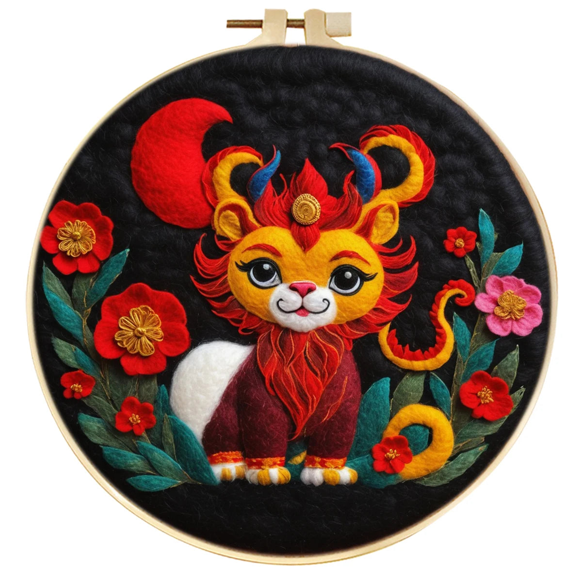 CHENISTORY the Spring Festival Wool Felting Painting Painting With Frame Kit For Beginner Handmade Felt Needles, Foam Pad,Cloth