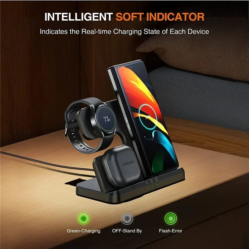 3 in 1 Wireless Charger Stand For Samsung S24 S23 S22 Ultra Note Galaxy Watch 7 6 Active Buds3/2 Pro Fast Charging Dock Station