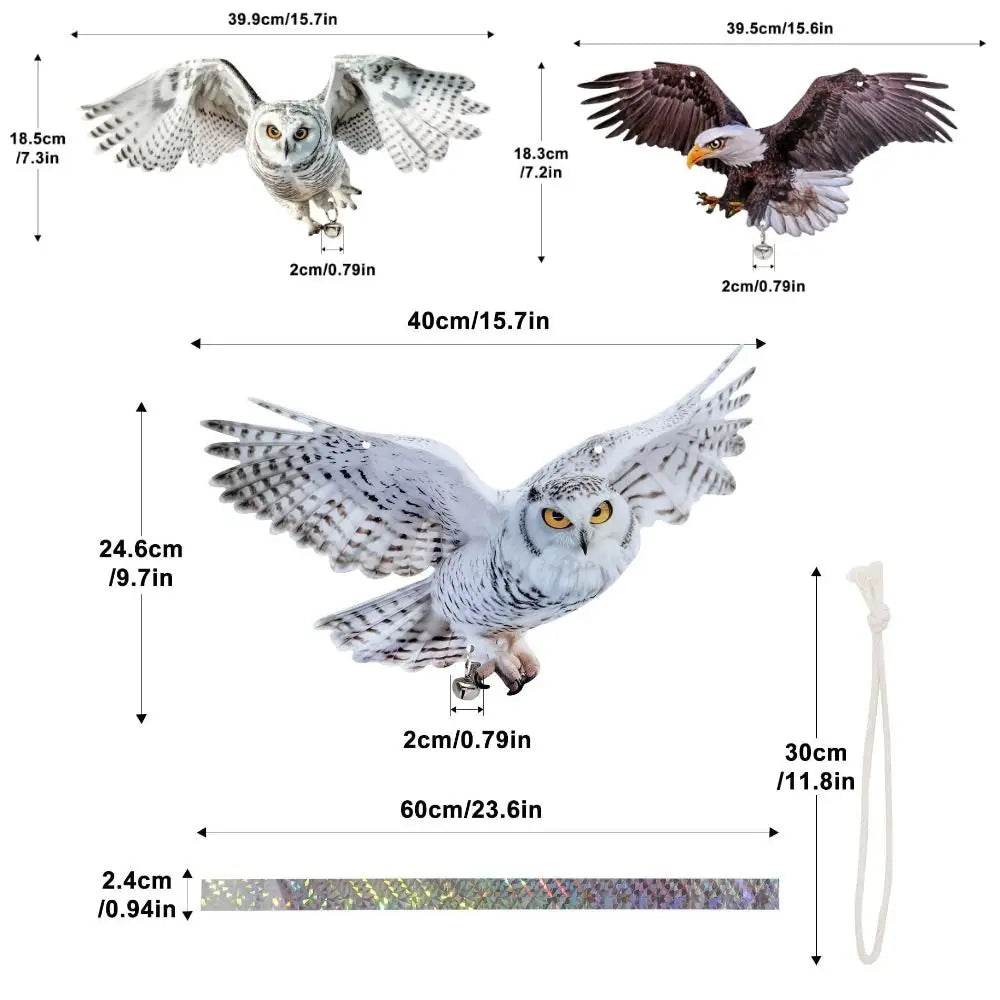 Waterproof Bird Scarer Acrylic Simulation Owl Bird Repellent Pest Control Artificial Scarecrow With Reflective