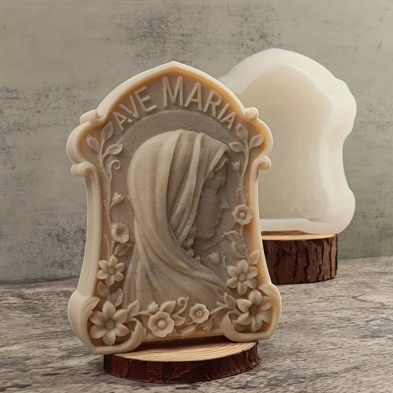 Virgin Mary Stone Tablet Silicone Candle Mold 3D Virgin Statue Resin Gypsum Making Tool DIY Handmade Soap Kit Home Decoration Gi