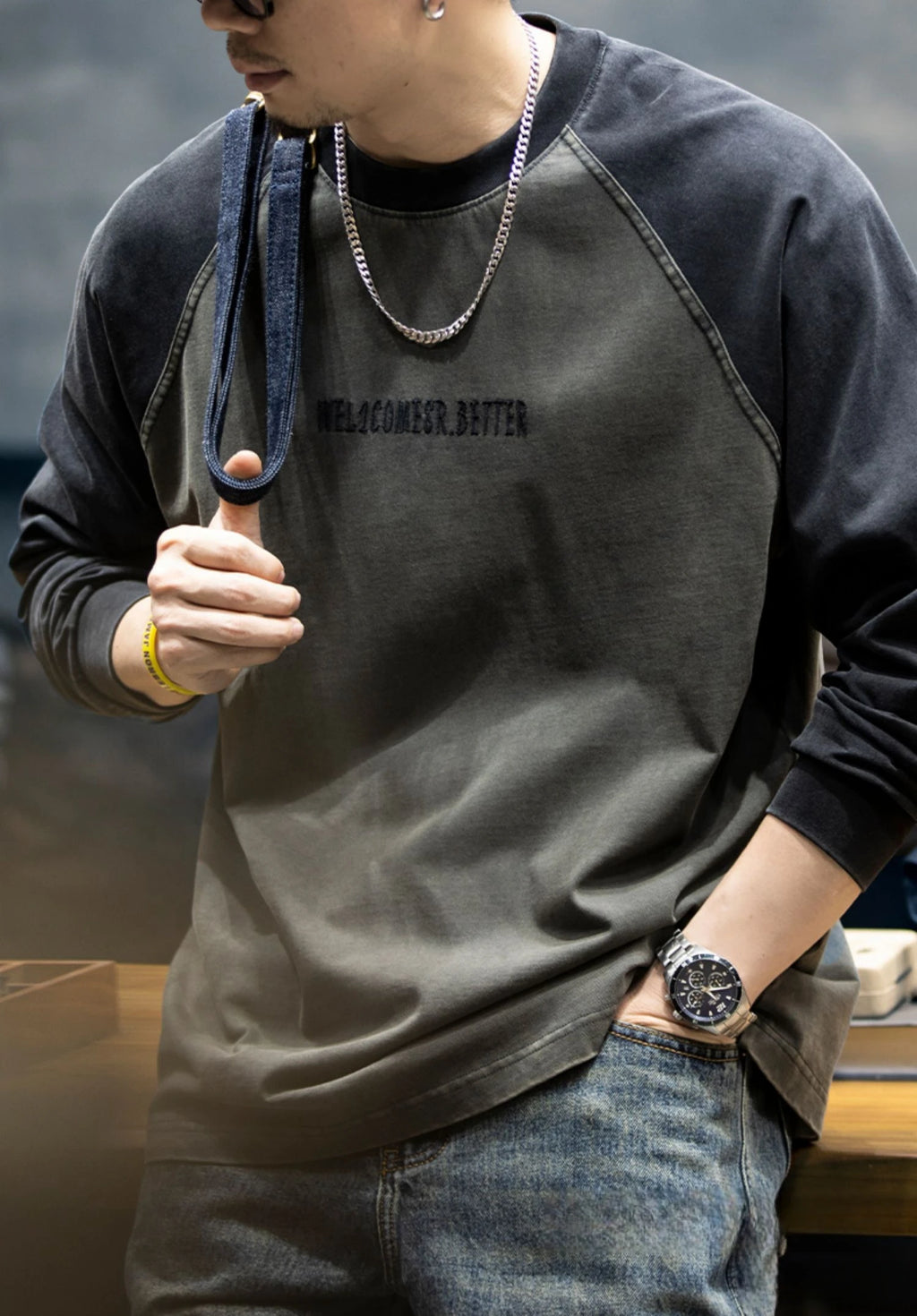 Spring Autumn High Quality Cotton Long Sleeve T Shirt Men Plus Size Patchwork Sweatshirt Korean Streetwear Fashion Sport Tops