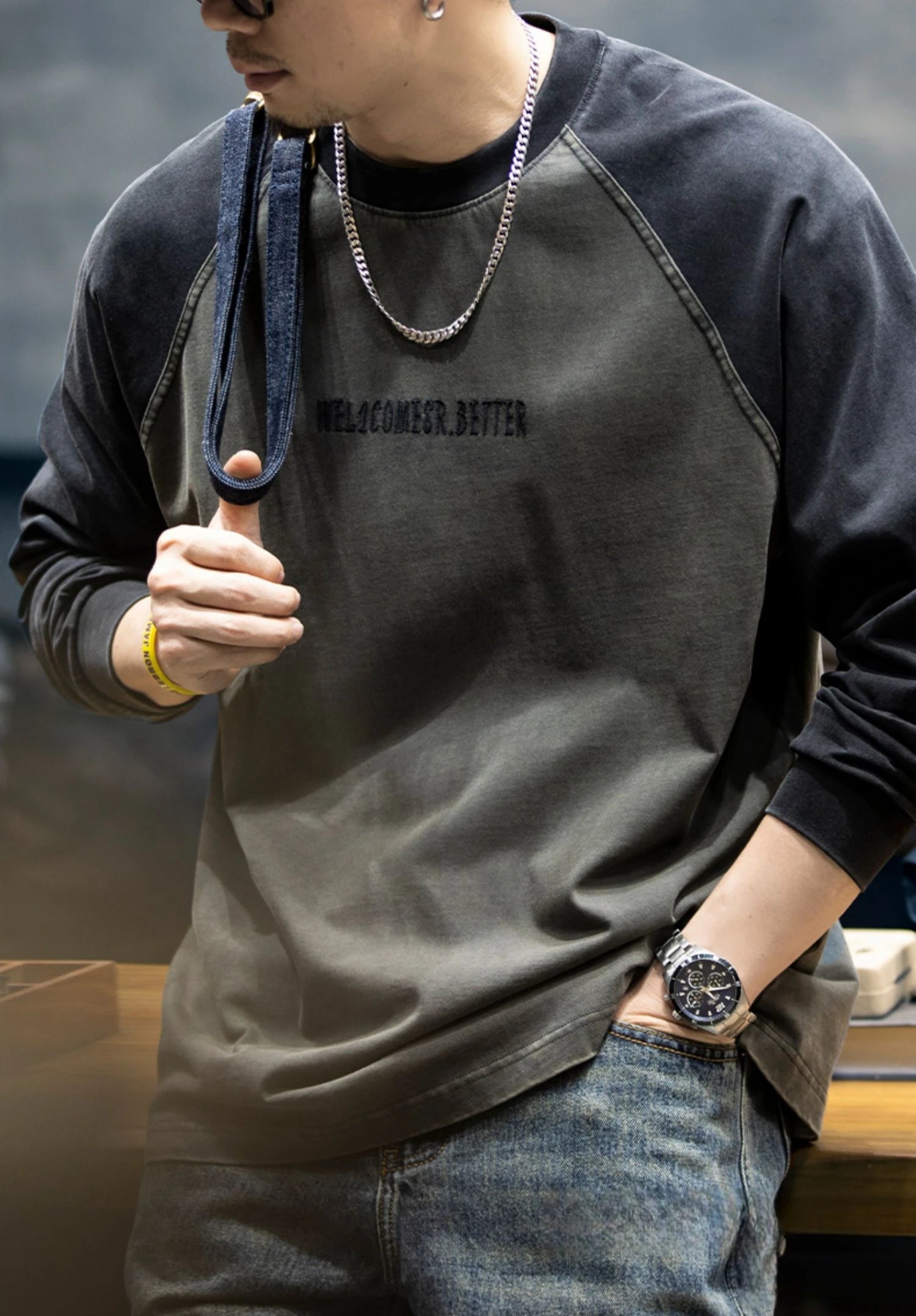 Spring Autumn High Quality Cotton Long Sleeve T Shirt Men Plus Size Patchwork Sweatshirt Korean Streetwear Fashion Sport Tops