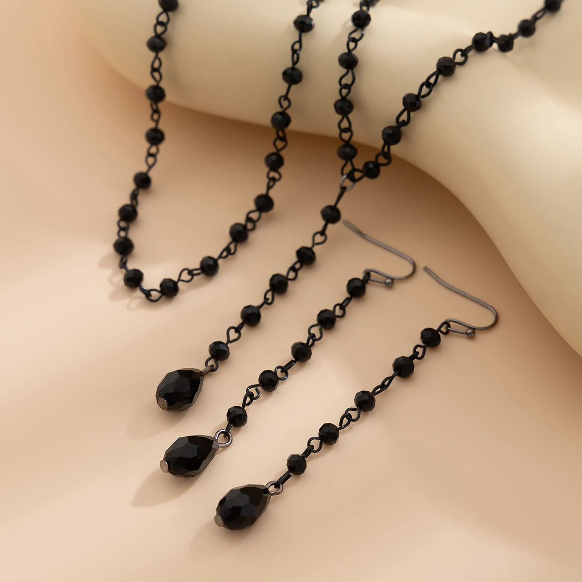 Ingemark Goth Black Imitation Crystal Chain Necklace Drop Earrings for Women Vintage Cross Jesus Moon Pendant Choker Jewelry Set
