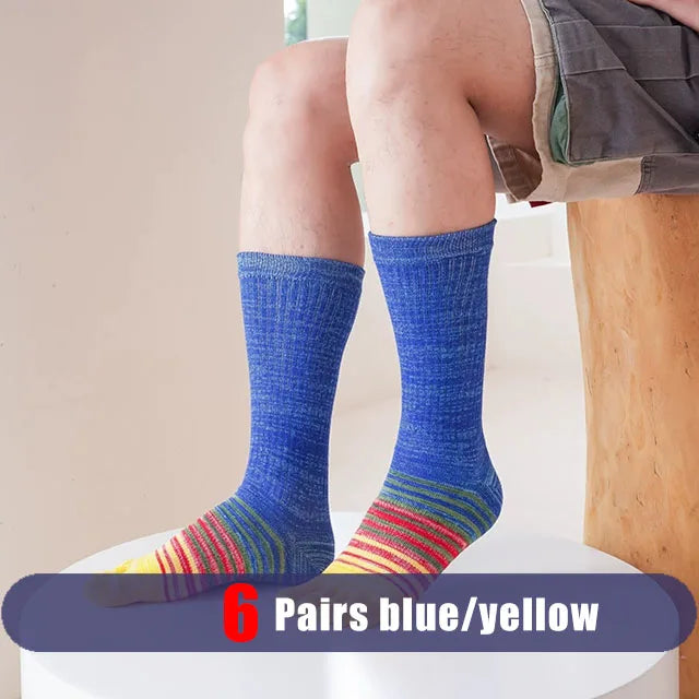 1/6 Pairs Man Toe Socks Long Plus Large Size Cotton Colorful Striped Compression Sport Fitness Happy 5 Finger Calf Socks EU40-46