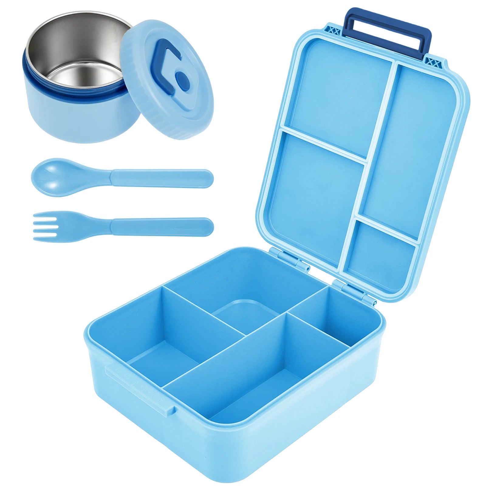 Children and adults outdoor 1700ml large capacity food meal box with four compartments leak proof design and soup can spoon fork