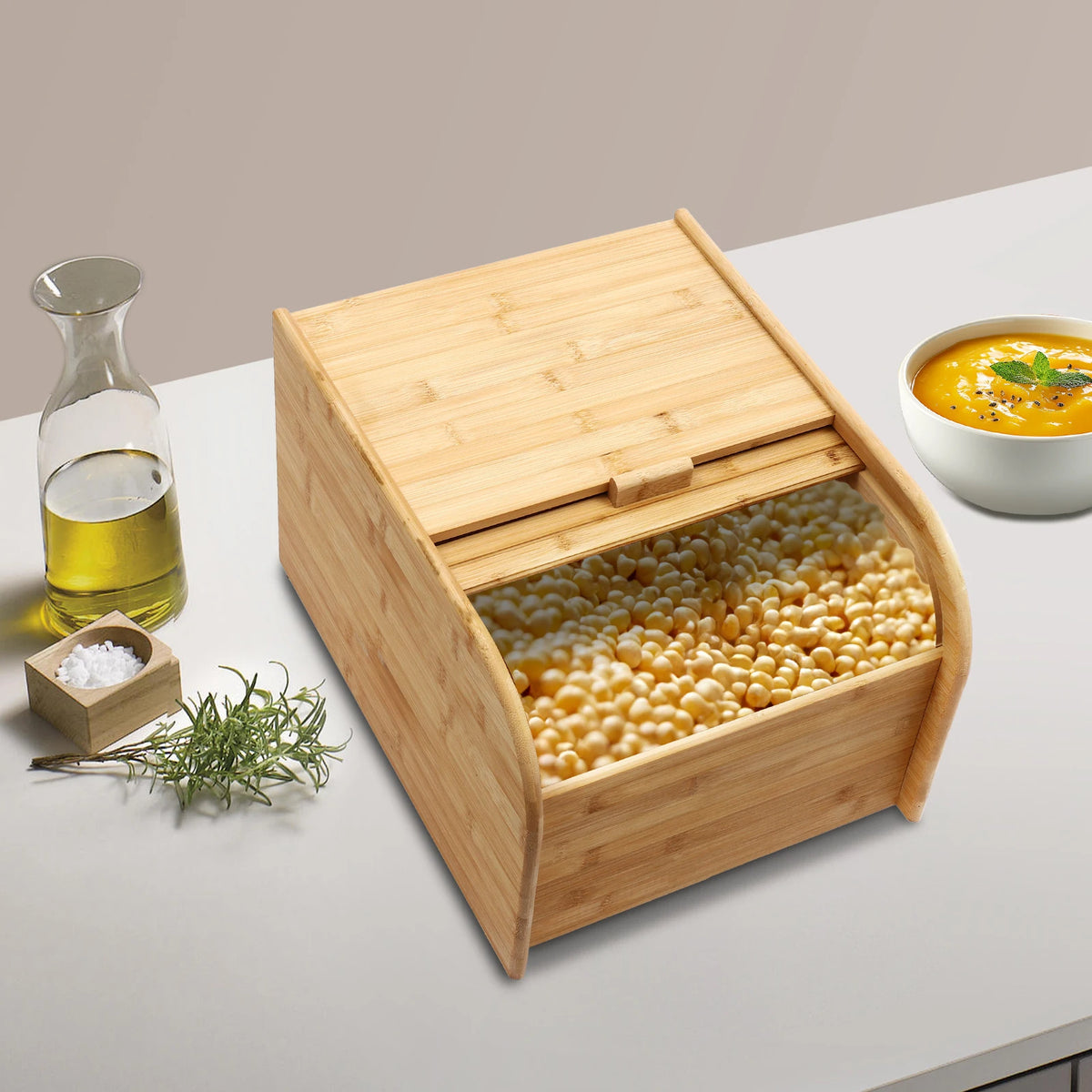 15KG Rice Storage Container Large Capacity Bamboo Food Container