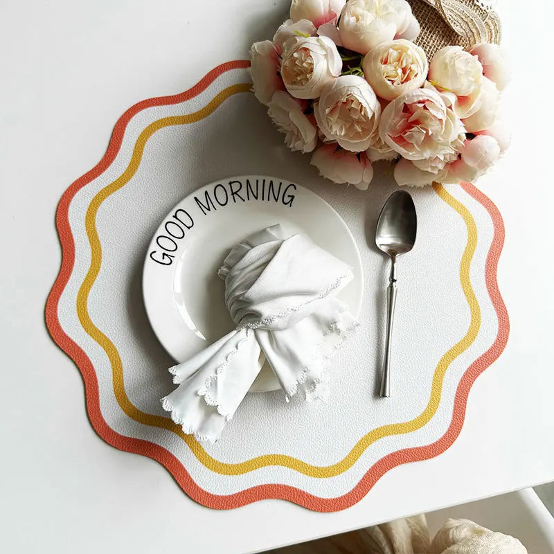 Printed Flower Shape Leather Placemat Insulated Table Mat