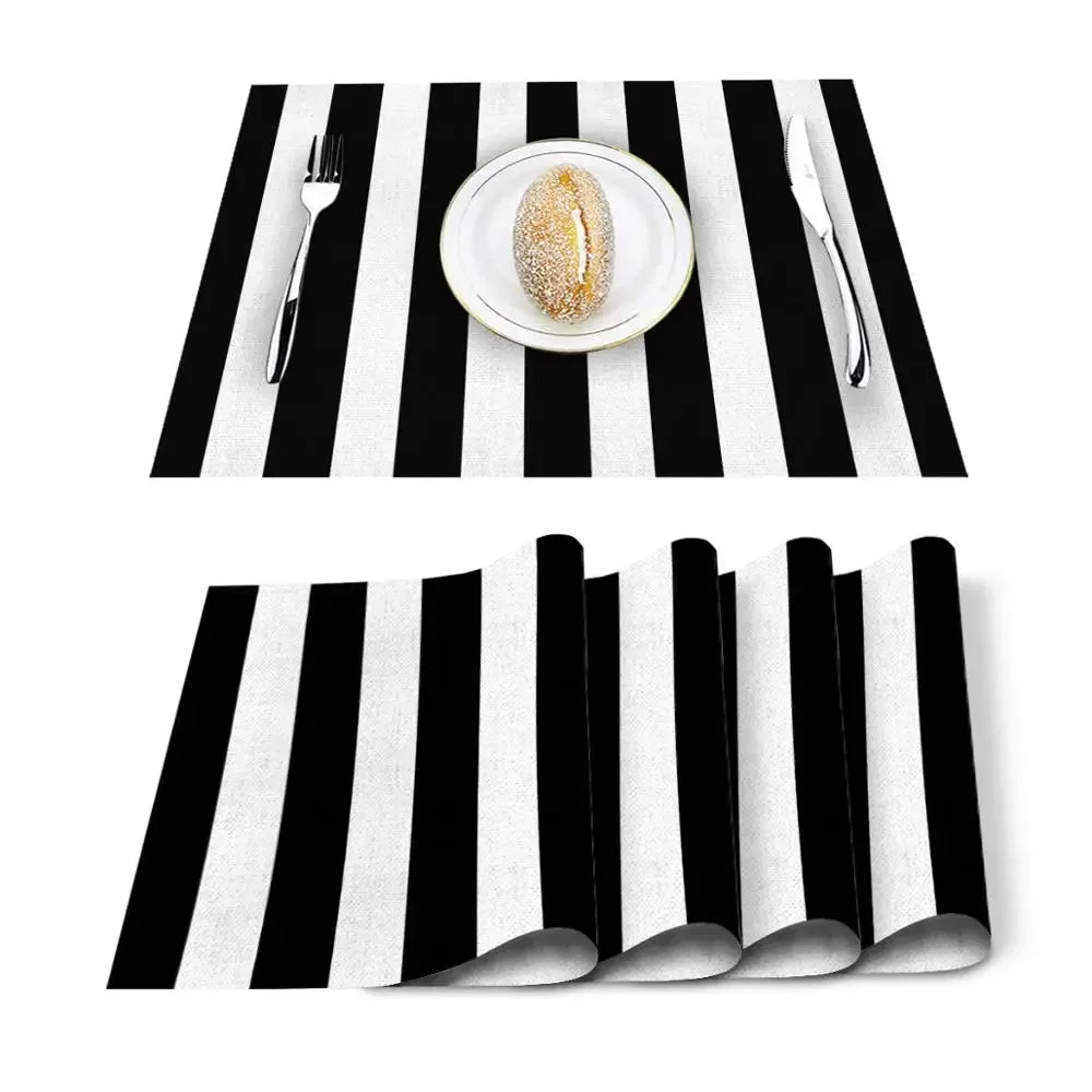 Stripes Black White Simple Pattern Table Mat Kitchen Decoration Placemat Table  For Wedding Dining Accessories Table Mat