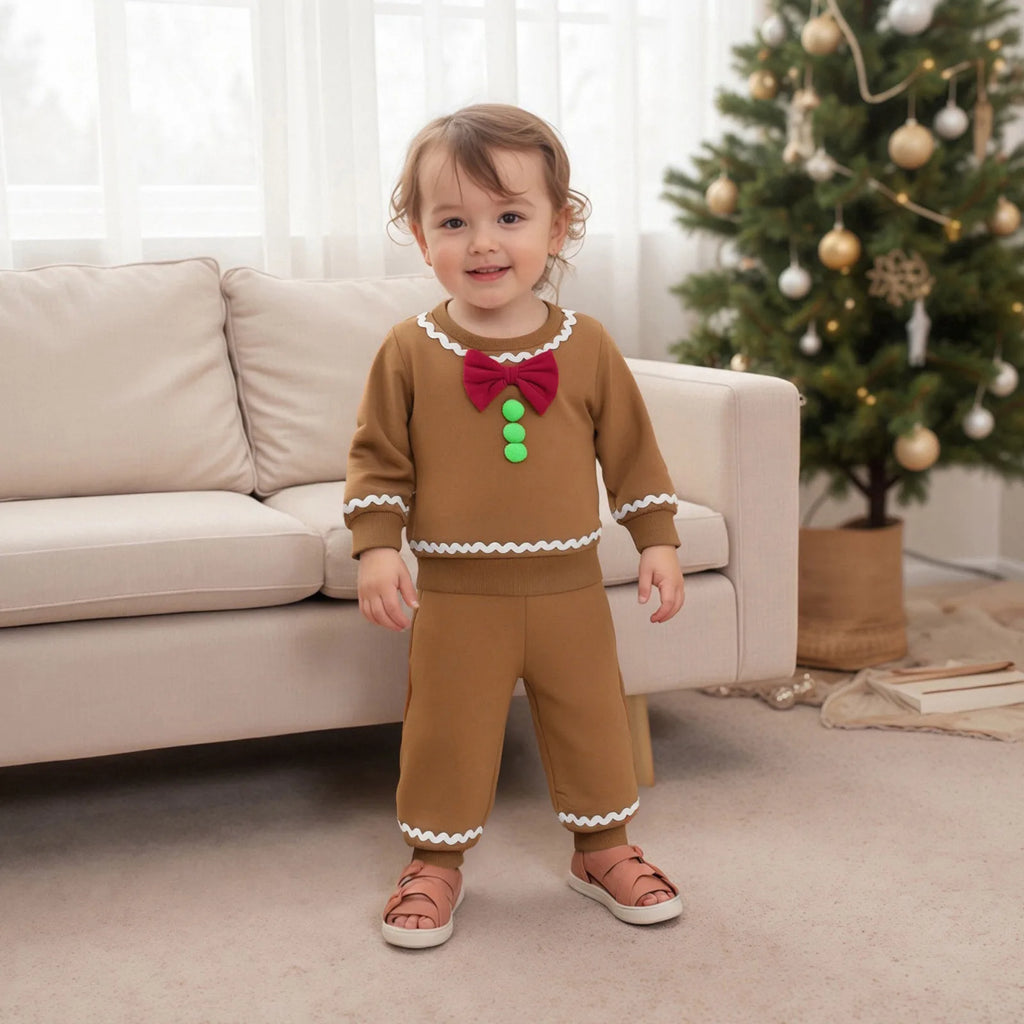 Toddler Baby Boy Girl Gingerbread Outfit Long Sleeve Sweatshirt and Pants Infant Newborn Christmas Outfits