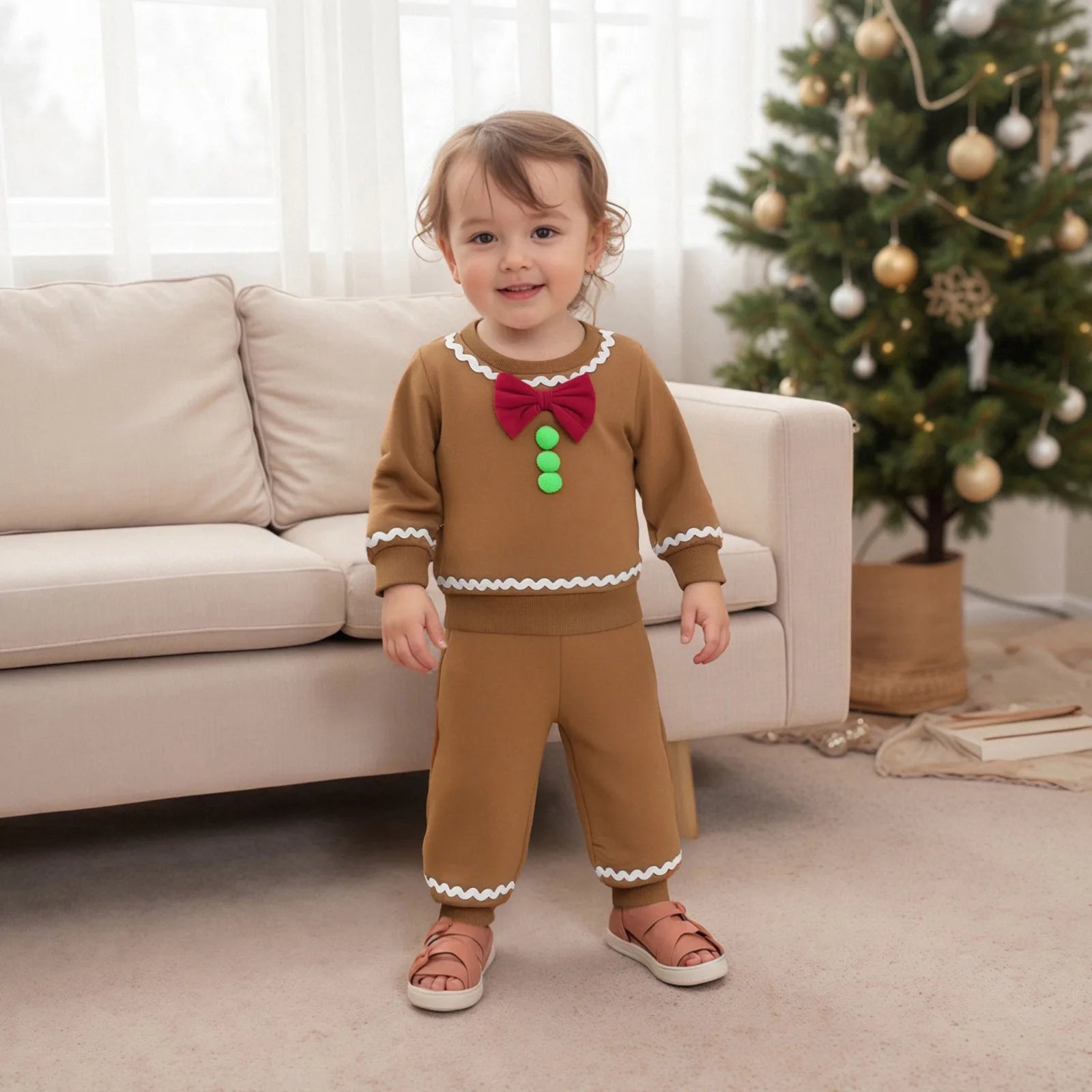 Toddler Baby Boy Girl Gingerbread Outfit Long Sleeve Sweatshirt and Pants Infant Newborn Christmas Outfits