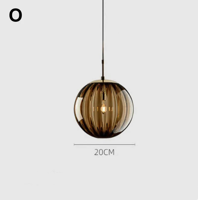 Modern Colored Glass Ball Lustre Pendant Lights Nordic Water Grain Restaurant Kitchen Hanging Light Fixture Bedroom Bedside Lamp