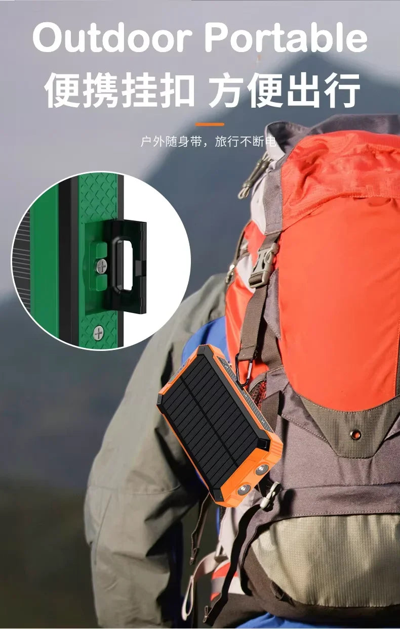 New Solar Power Bank 20000mAh Mobile Power Fast Charging Battery multifunctional With 4 Cables Wireless Charger LED Flashlight