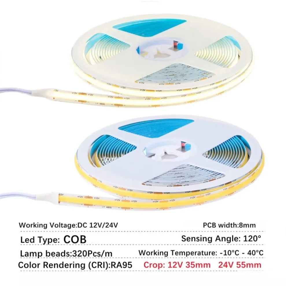 320LEDs/M COB LED Strip DC12V With White/Black DuPont Wire Connector For Kitchen Cabinet Layered Under Wine Cabinet Show Light
