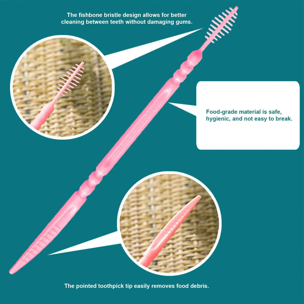 100pcs Flavored Toothpicks 2-Tip Teeth Cleaning with Soft Bristles for Stain Remover Mouth Care Hotel Restaurant Camping Supplie