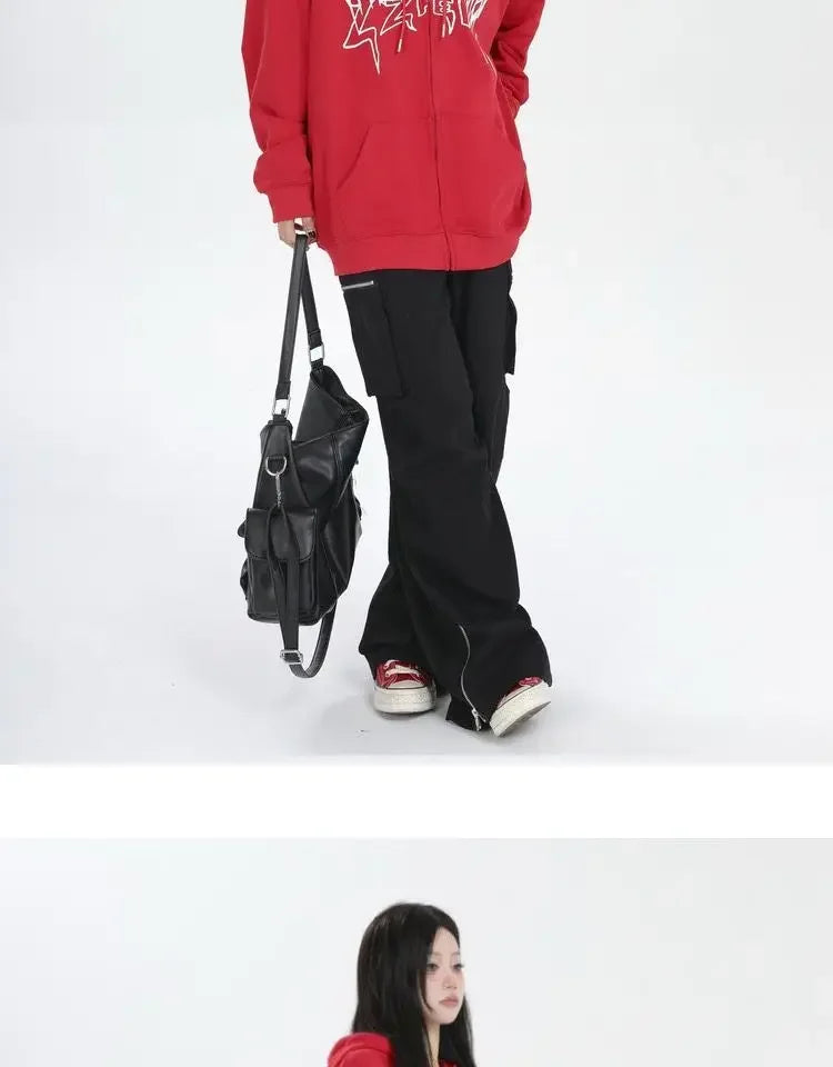 Japanese Zip Up Devil Horns Hoodies Women Harajuku Punk Gothic Sweatshirt Fairy Grunge Jacket Coat Streetwear Alt Emo Clothes