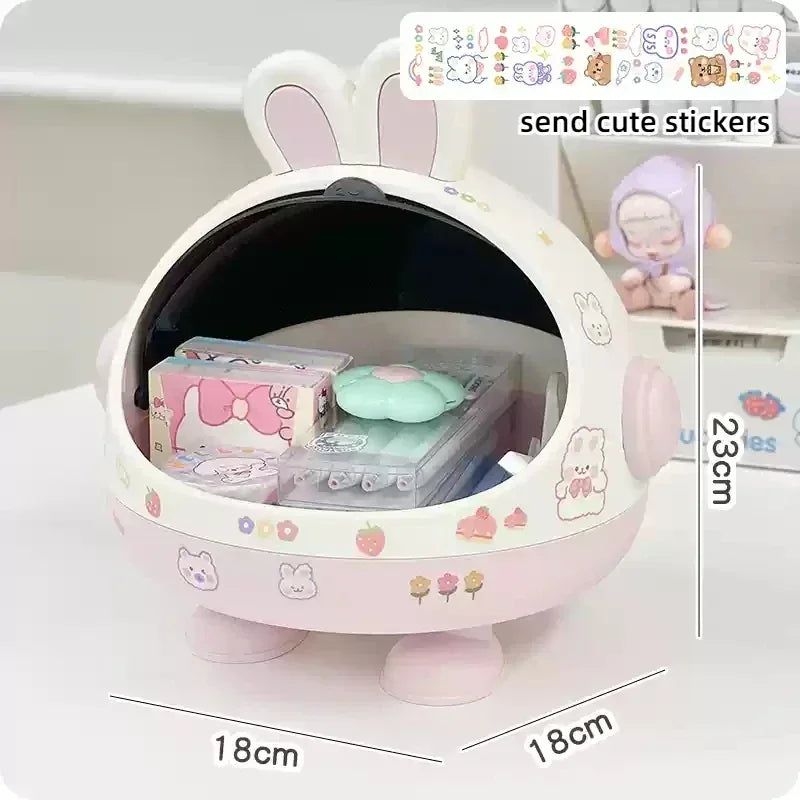 Desktop Rabbit Storage Box Desk Organizer Bin Cute Student Girls Hair Accessories Stationary Storage Kawaii Korean Storage Rack