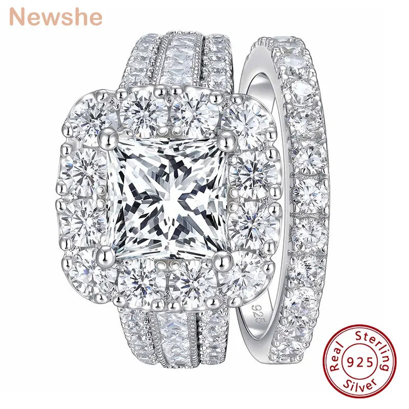 Newshe 2Pcs 925 Silver Wedding Rings Set for Women