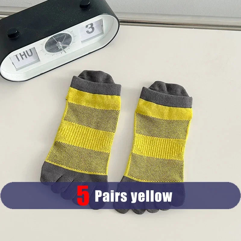 5 Pairs Mans Five Finger Socks Cotton Ankle Mesh Compression Soft Elastic Endurable Breathable Sweat-Absorbing Toe Sport Socks