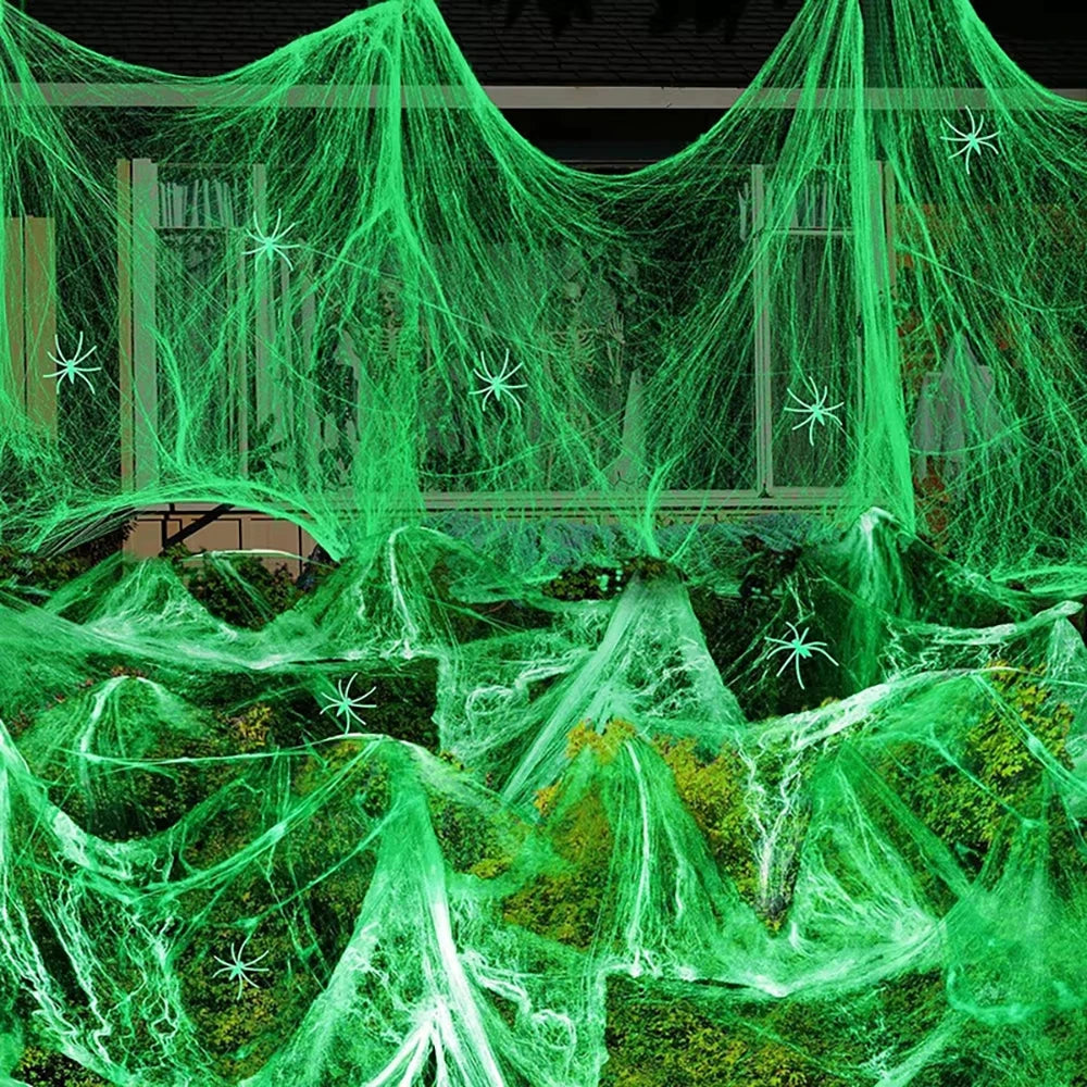 Glow In The Dark Spider Webs Halloween Decorations Fluorescent