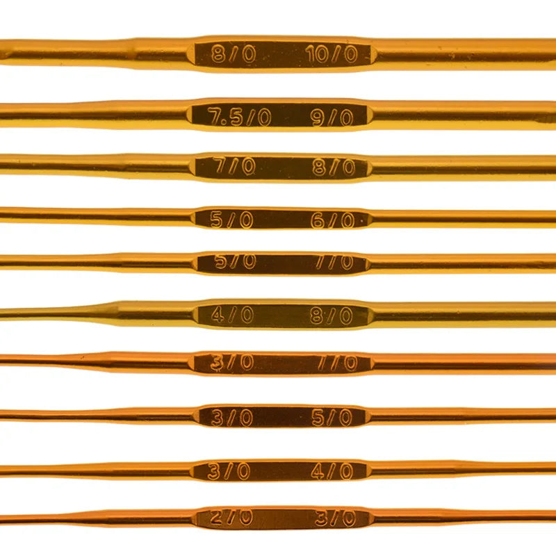 10Pcs/set Double End Crochet Hook Set Golden Aluminum Crochet Needles Knitting Crochet Markers Ring Knitting Stitch Markers