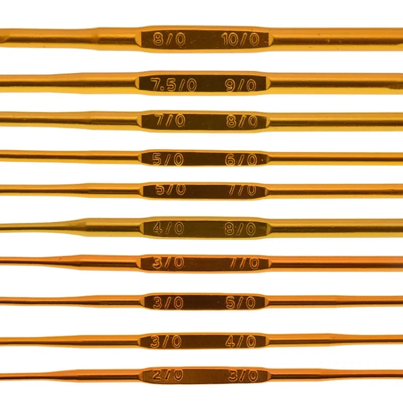 10Pcs/set Double End Crochet Hook Set Golden Aluminum Crochet Needles Knitting Crochet Markers Ring Knitting Stitch Markers