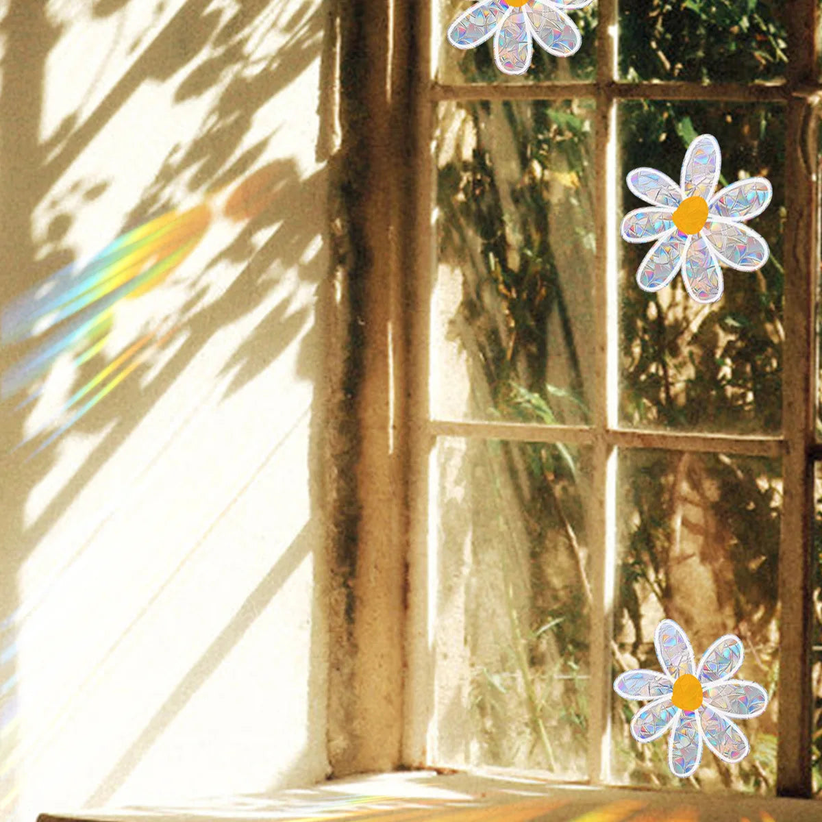 Flowers Daisies Electrostatic Paste Window Sticker Self-adhesive Glass Paste Sun Catcher Rainbow Maker Suncatcher Home Decor
