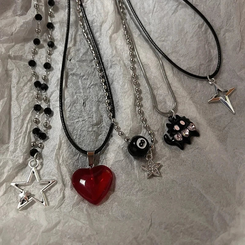 Y2K Love Heart Necklace for Women Fashion Hip Hop Red Hearts Pink