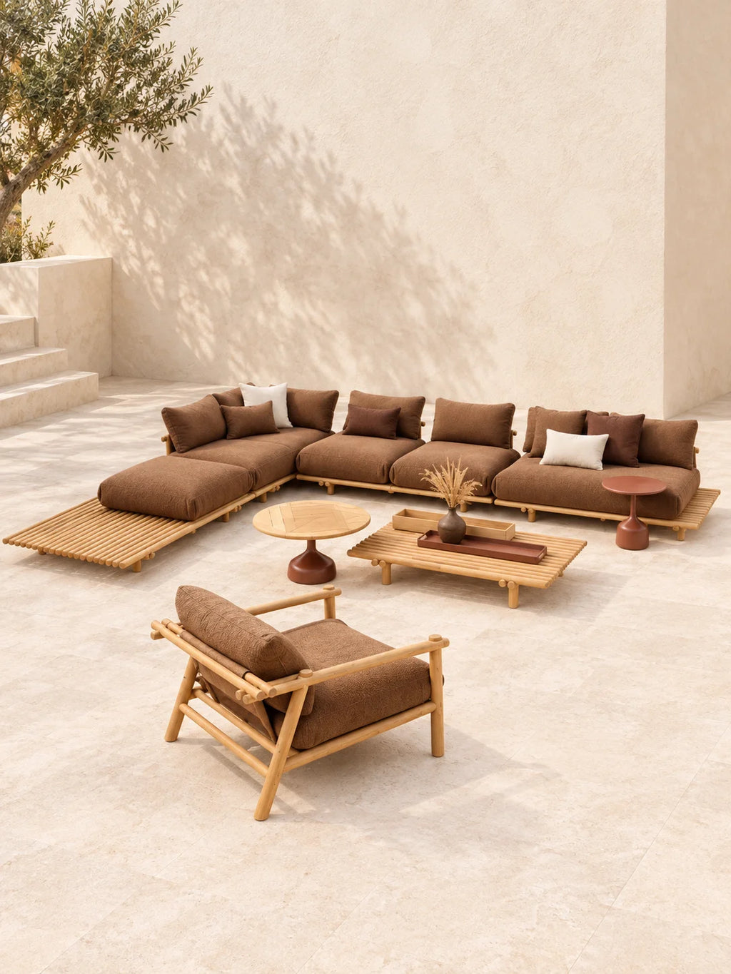 Weather Luxury Teak Frame PE Rattan Waterproof Sofa Set