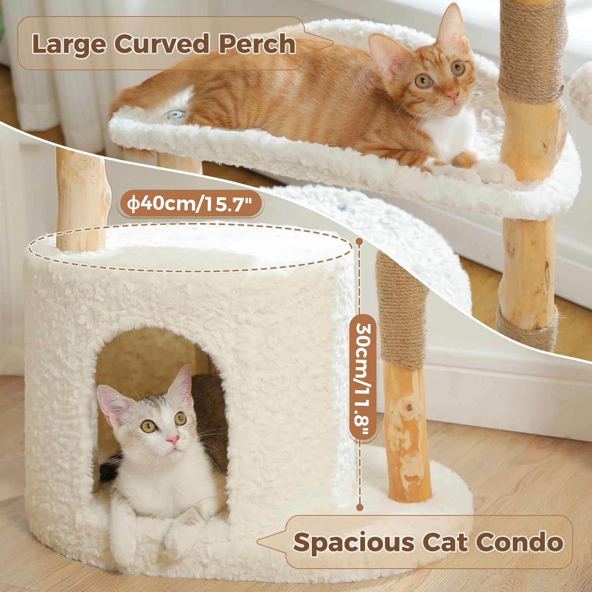 Modern Cat Tree Tower with Natural Solid Wood Scratching