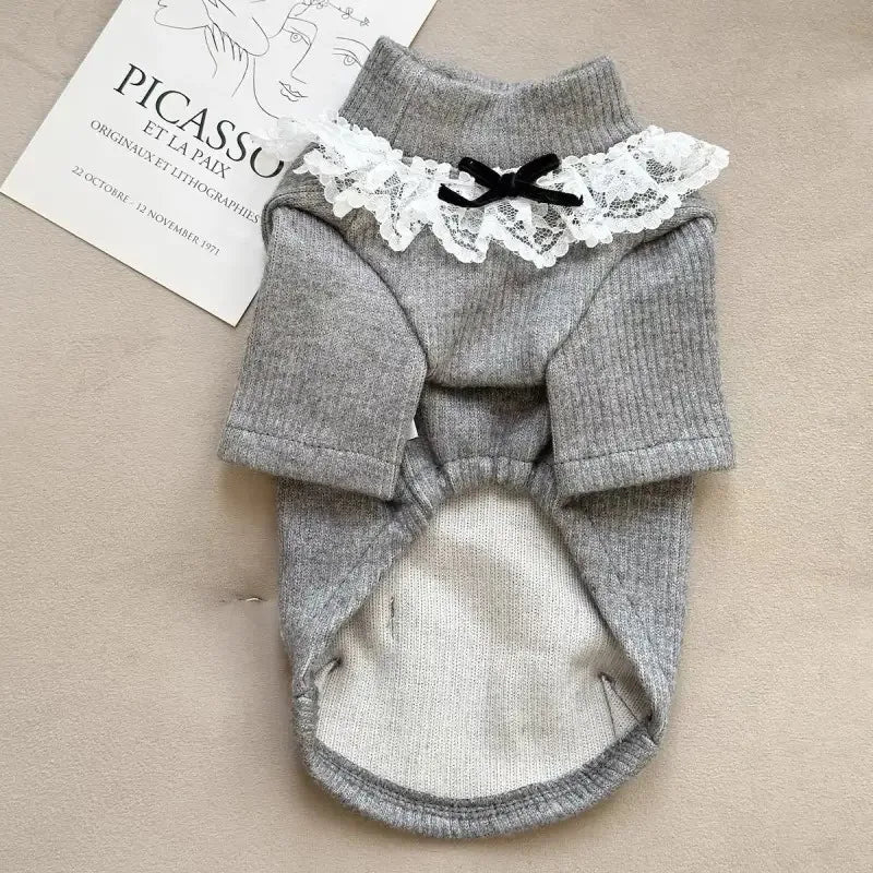 Lace Winter Pet Clothes Pet High Neck Floral Base Shirt Dog Home Clothing Small Medium-sized Dog Cat Base Shirt Puppy Clothing