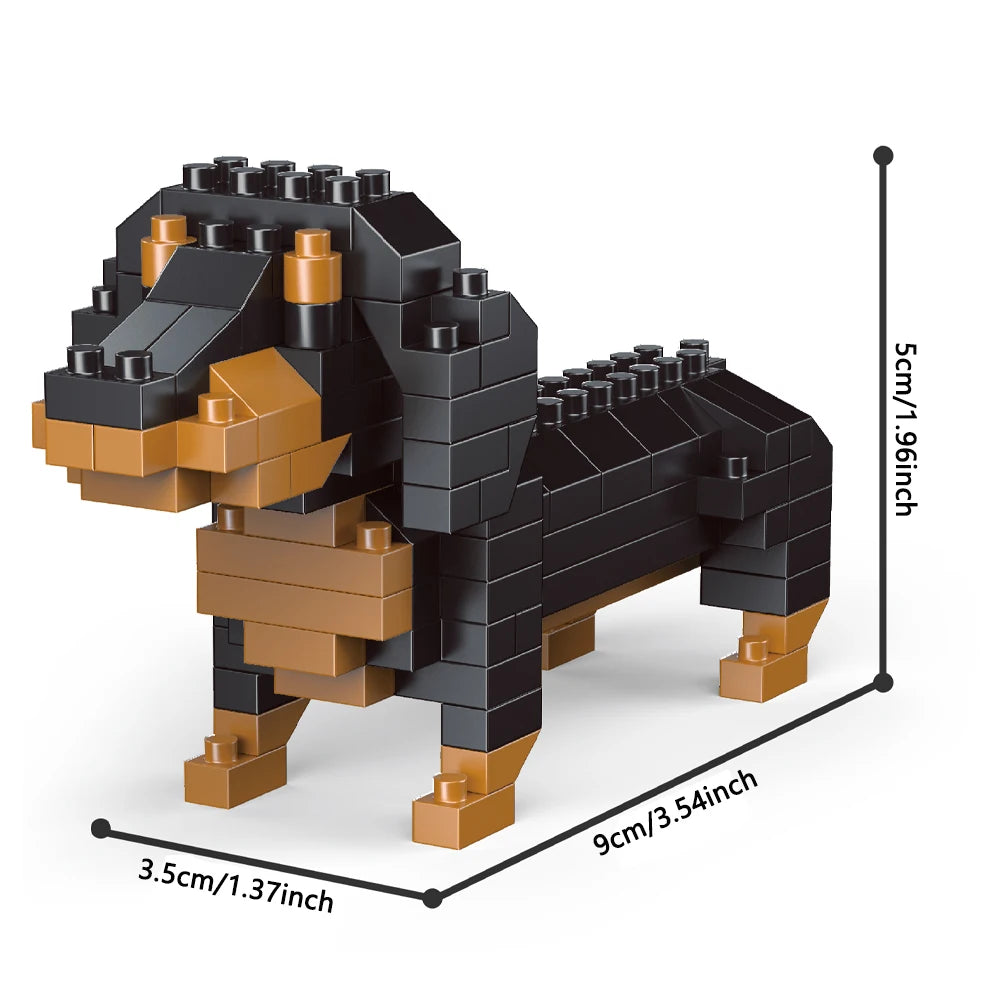 KNEW BUILT Dachshund Dog Model Mini Building Block Toy Set 9 Style for Pet Enthusiasts Teddy Hughes Corgi Collie Pet Style Brick