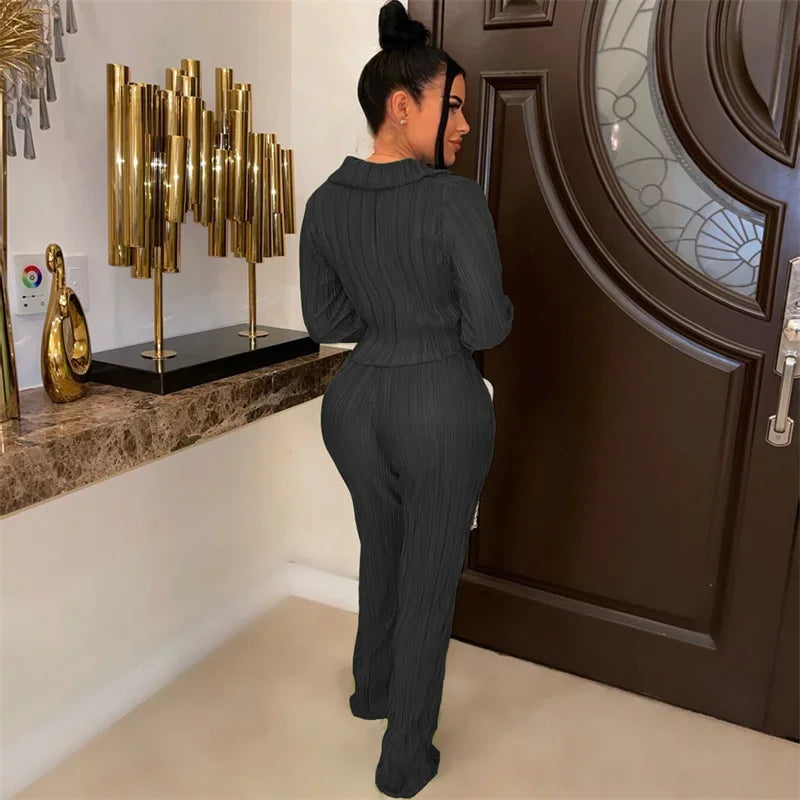 Sexy Elegant Pleated Two Piece Set Y2K Clothes For Women Long