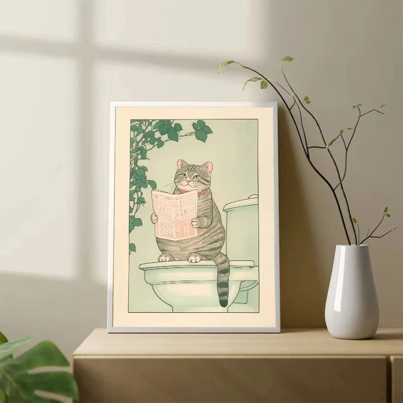 Cat in the Bathtub Japanese Vintage Classic Tiger Cat Wall Art Japanese Bathroom Toilet Poster Home Living Room Bedroom Decor