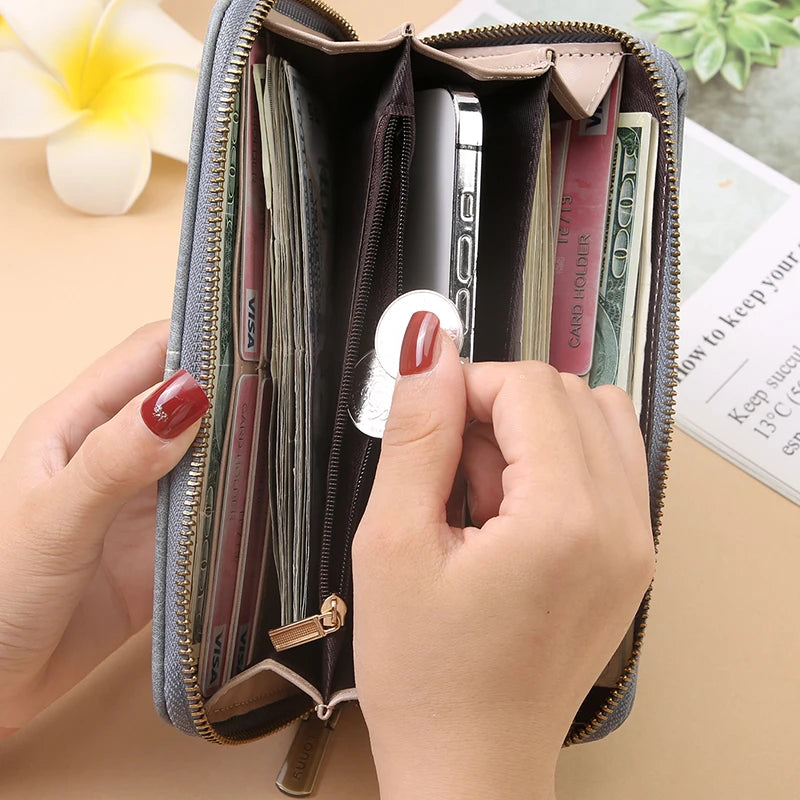 RFID anti-theft long wallet for men and women; 2025 cross-border new version; large capacity mobile phone bag; vintage hollowedo