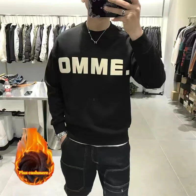 Long Sleeve Men's Pullover Hoodie Autumn Winter New Letter Printing Sweater Casual Harajuku Round Neck Plush Sweatshirt Top